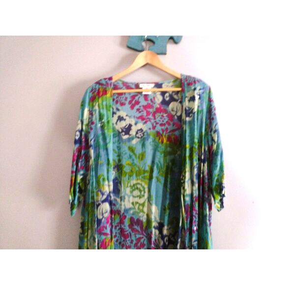 Ulla Popken multicolor long duster cottagecore floralcore top One Size - Picture 3 of 12